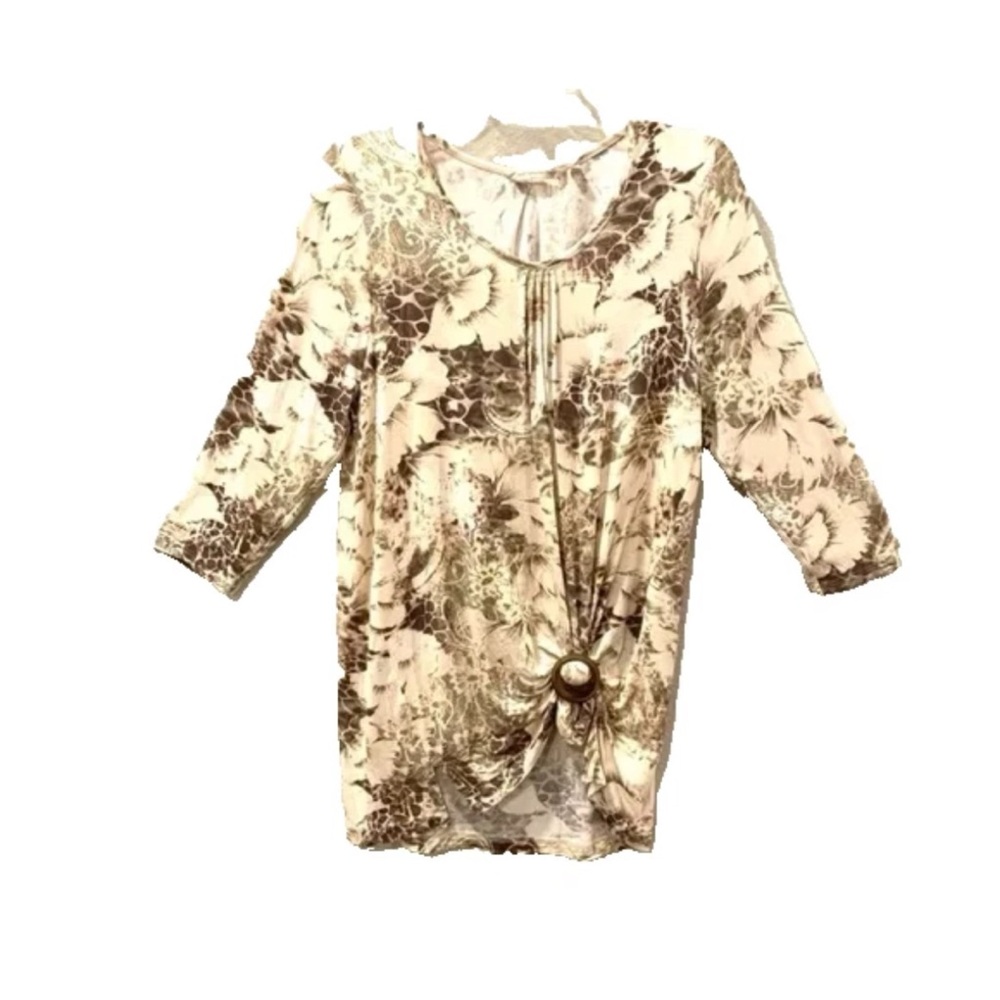SOFT SURROUNDINGS LONG JERSEY TUNIC TOP M/L FLORAL MAXIMALIST BOLD STATEMENT NEW